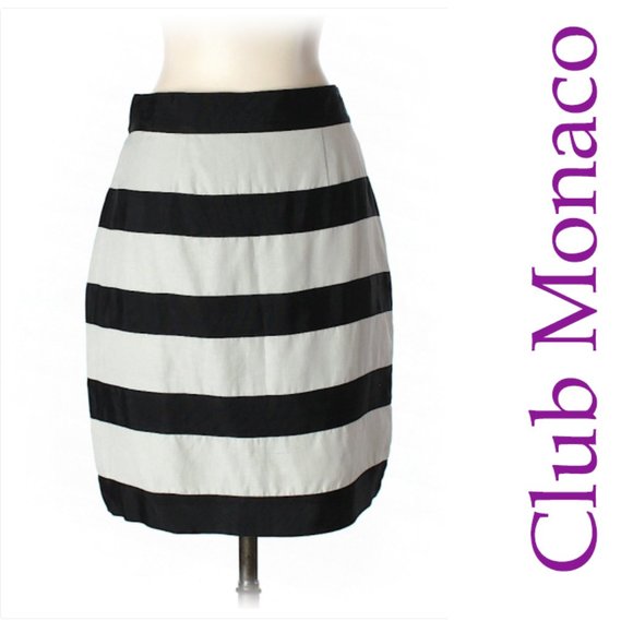 Club Monaco Classic Nautical Button Accent Black and White Striped Skirt - Picture 2 of 2